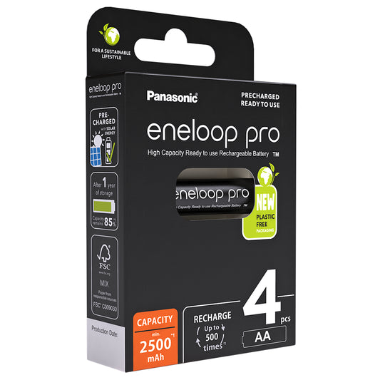 Panasonic Eneloop Pro AA 2500mAh Ni-MH Batteries for professional use, the ideal choice for powering high drain devices such as GPS Units.