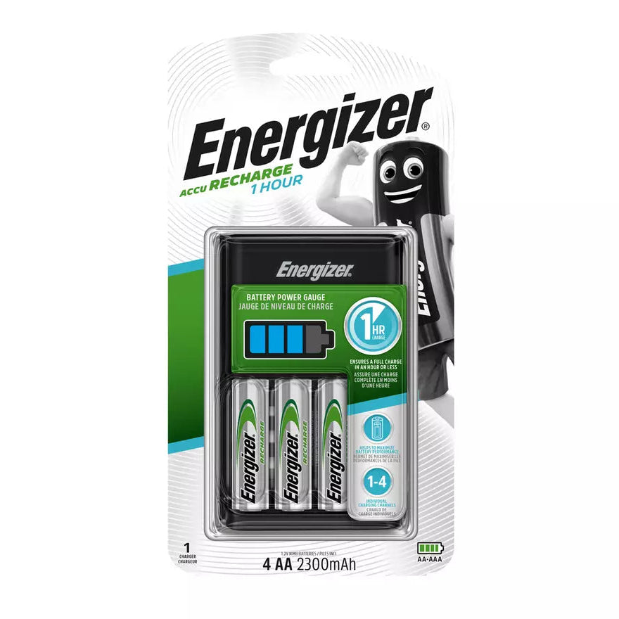 This Energizer fast charging solution is ideal for people on the move who need battery power fast. With a 1 hour rapid battery charging facility, complete with four AA rechargeable batteries