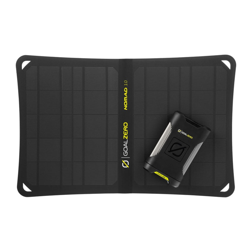 The upgraded Goal Zero Venture 35 Power Bank joins forces with the Nomad 10 Solar Panel to provide an endless supply of rugged, portable power