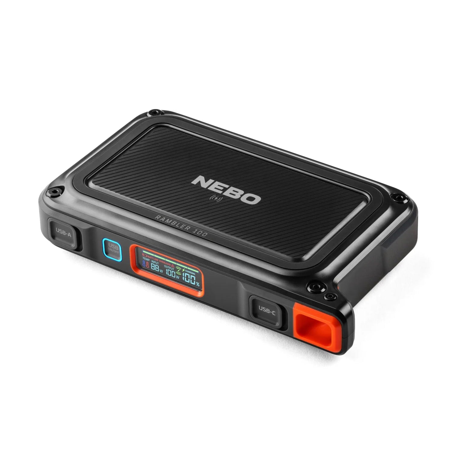 The Rambler 100 is a hand-held, portable power station that is ready to go wherever you may roam with USB charging ports and wireless dock. Built with a rugged, impact-resistant body that is stylish enough to be a companion to power your laptop or smartphone