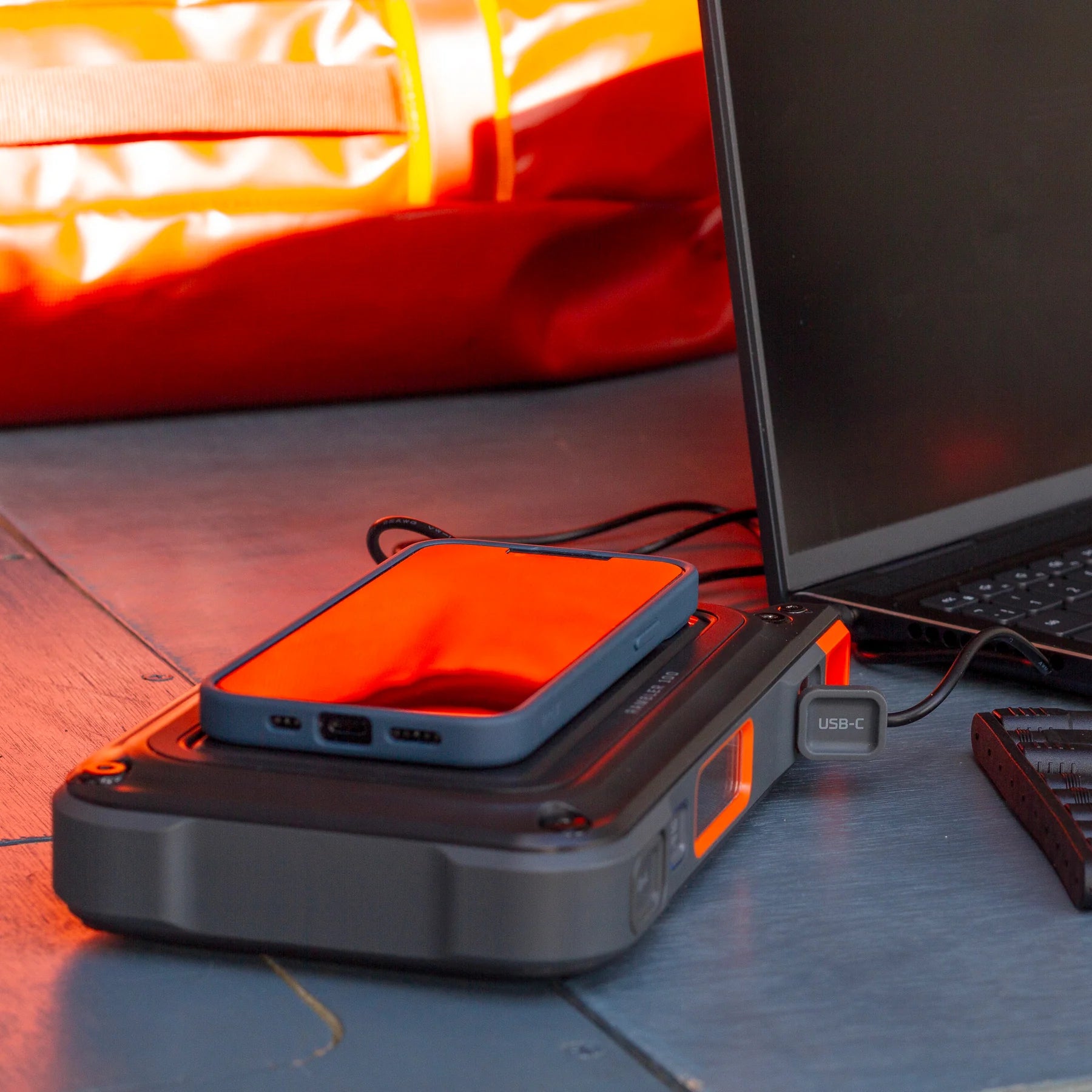The Rambler 100 is a hand-held, portable power station that is ready to go wherever you may roam with USB charging ports and wireless dock. Built with a rugged, impact-resistant body that is stylish enough to be a companion to power your laptop or smartphone